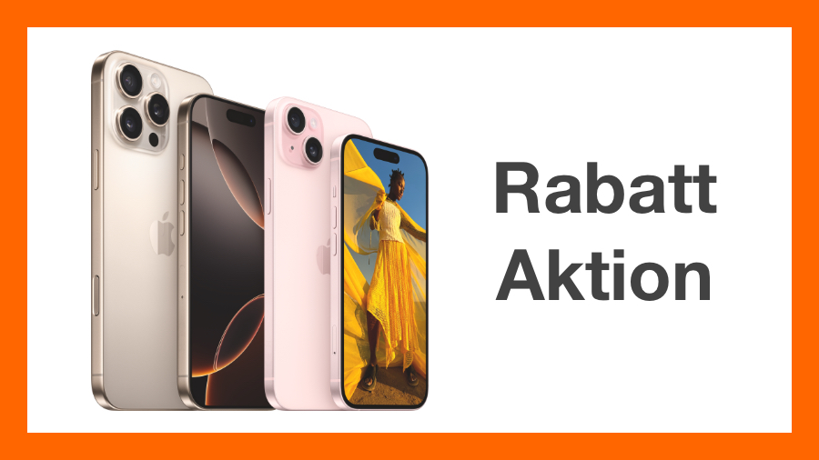 Rabatt Aktion. Vier iPhone 15 und iPhone 16 Modelle sind zu sehen.
