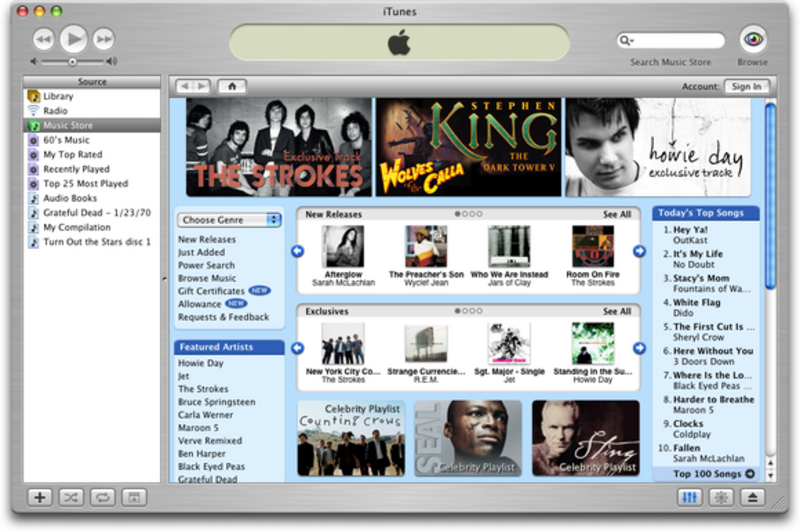 Ansicht der Webseite des iTunes Store aus dem Jahr 2003 